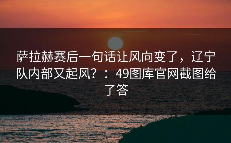 萨拉赫赛后一句话让风向变了，辽宁队内部又起风？：49图库官网截图给了答